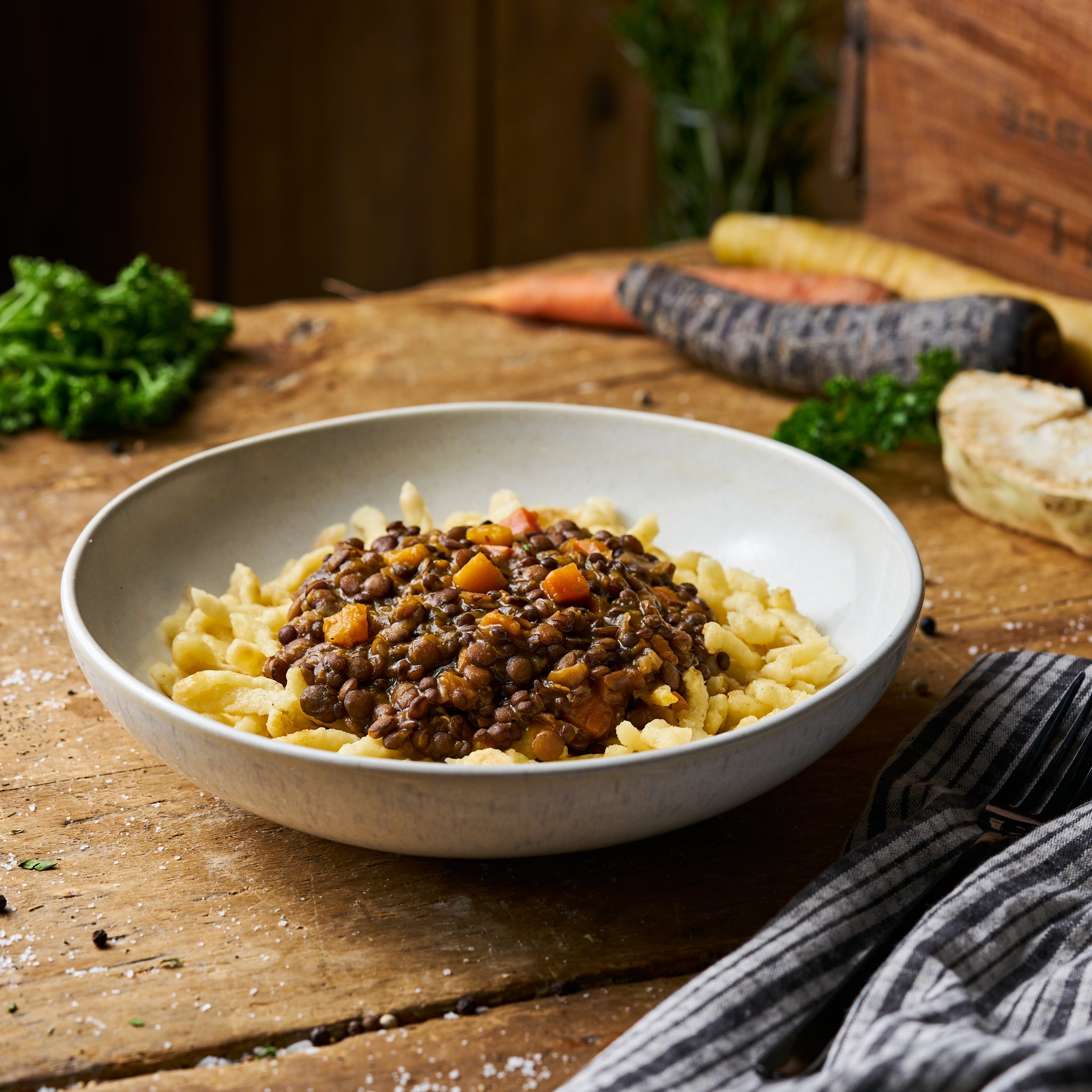 Gemüse-Linsenchili mit Spätzle