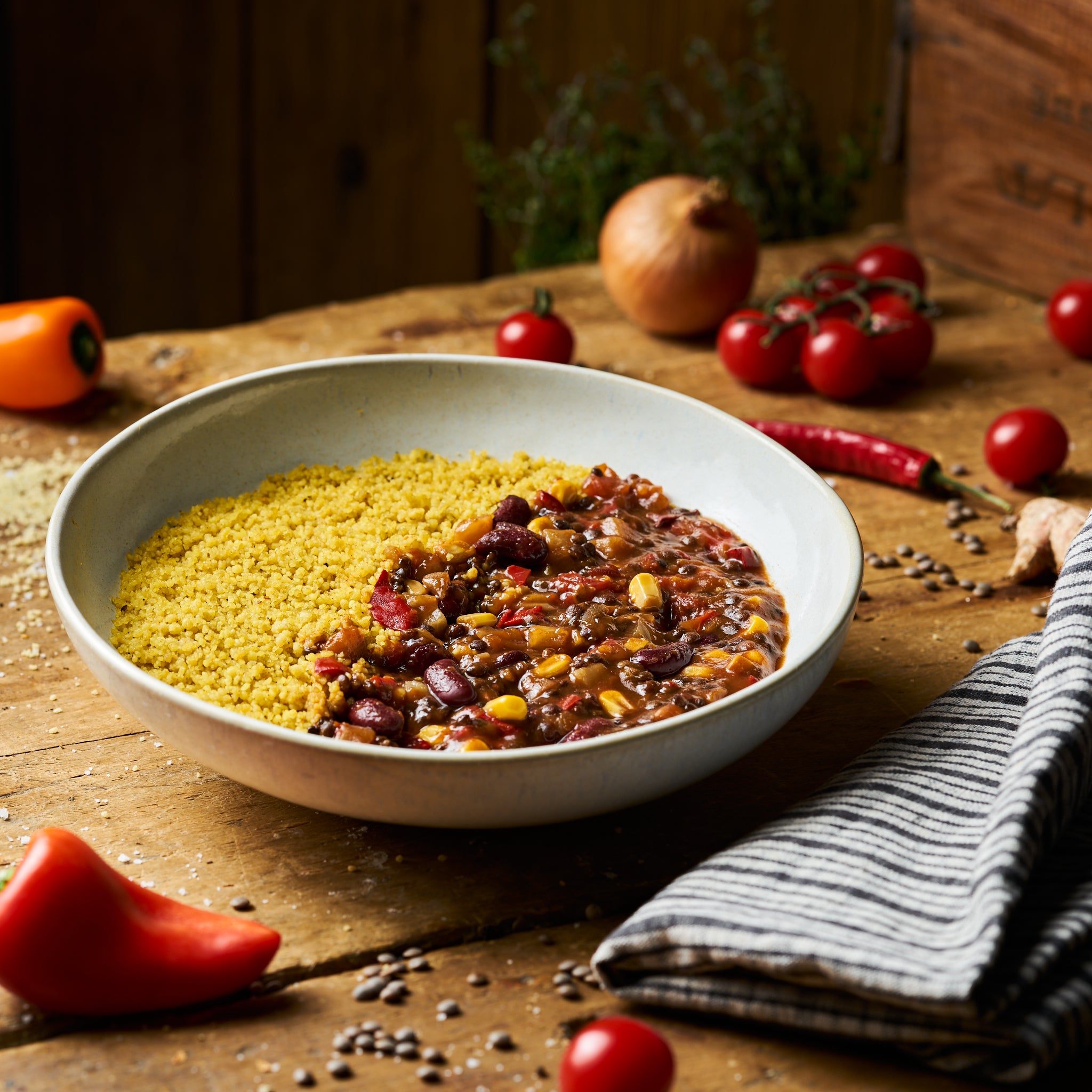 Gemüse-Linsenchili mit Couscous